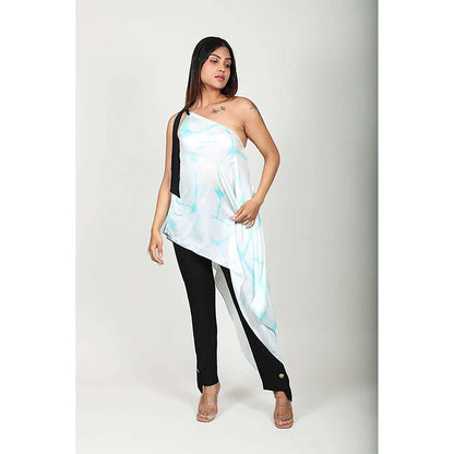 Fawn 24 White Satin Asymmetrical Tie And Dye Sleeveless Maxi Dress