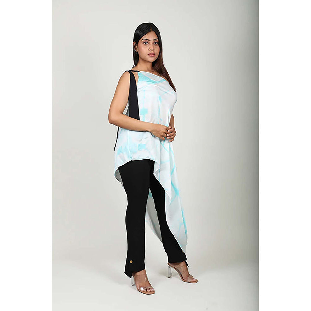Fawn 24 White Satin Asymmetrical Tie And Dye Sleeveless Maxi Dress