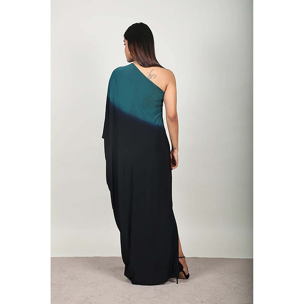 Fawn 24 Green Lycra Asymmetrical Ombre Sleeveless Maxi Dress