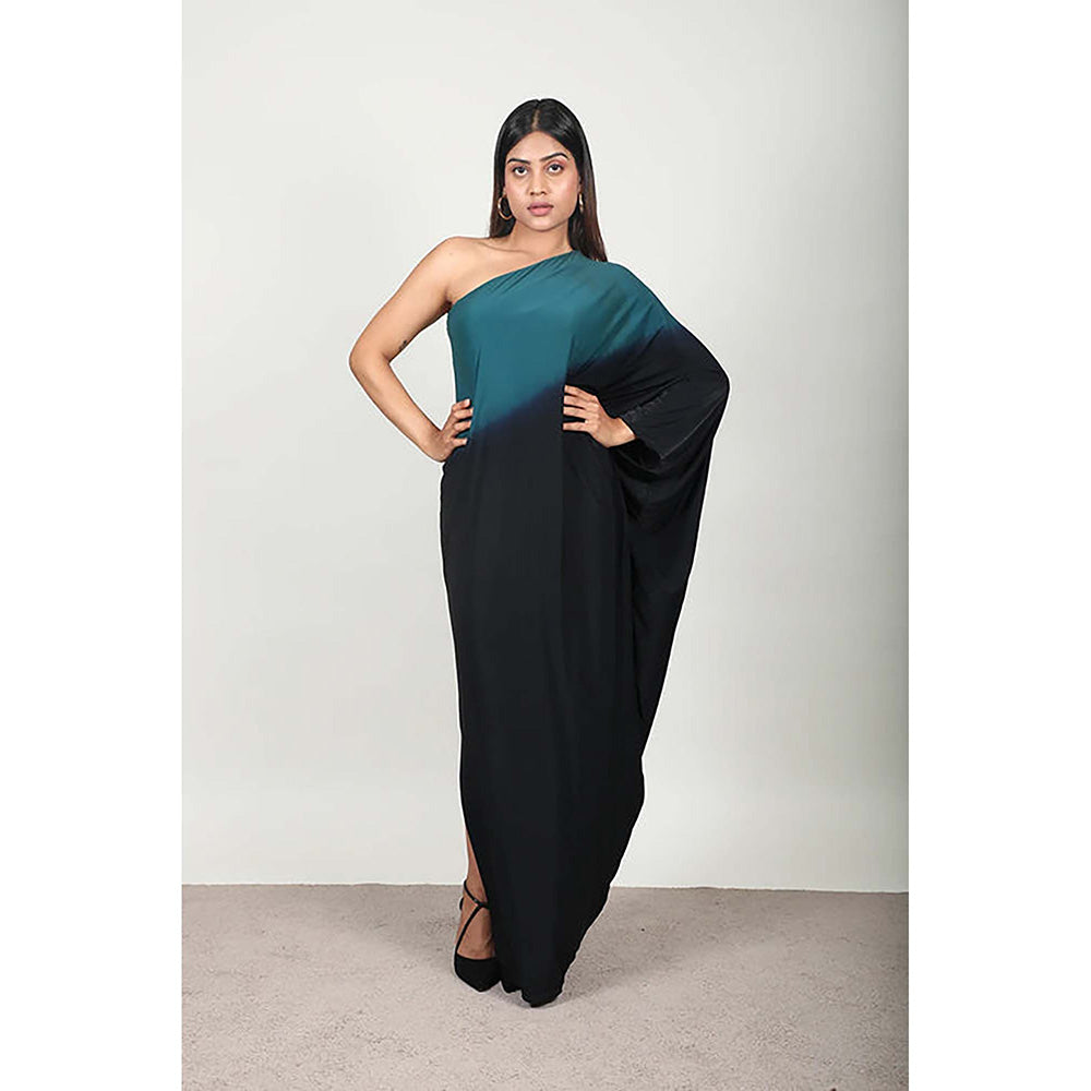Fawn 24 Green Lycra Asymmetrical Ombre Sleeveless Maxi Dress