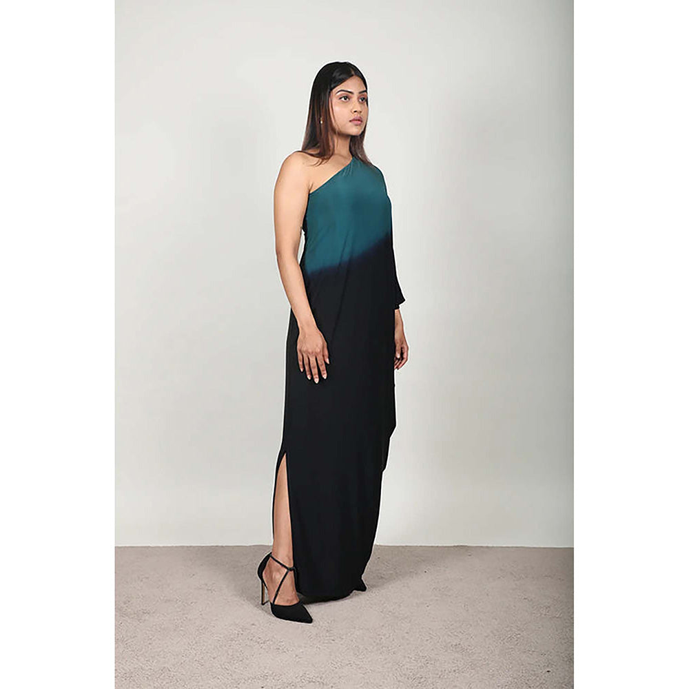 Fawn 24 Green Lycra Asymmetrical Ombre Sleeveless Maxi Dress