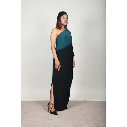 Fawn 24 Green Lycra Asymmetrical Ombre Sleeveless Maxi Dress