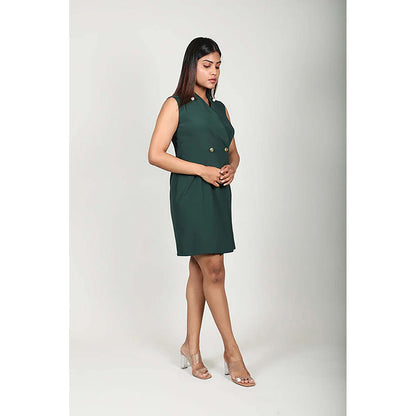 Fawn 24 Green Polyester Solid/Plain Sleeveless Mini Dress