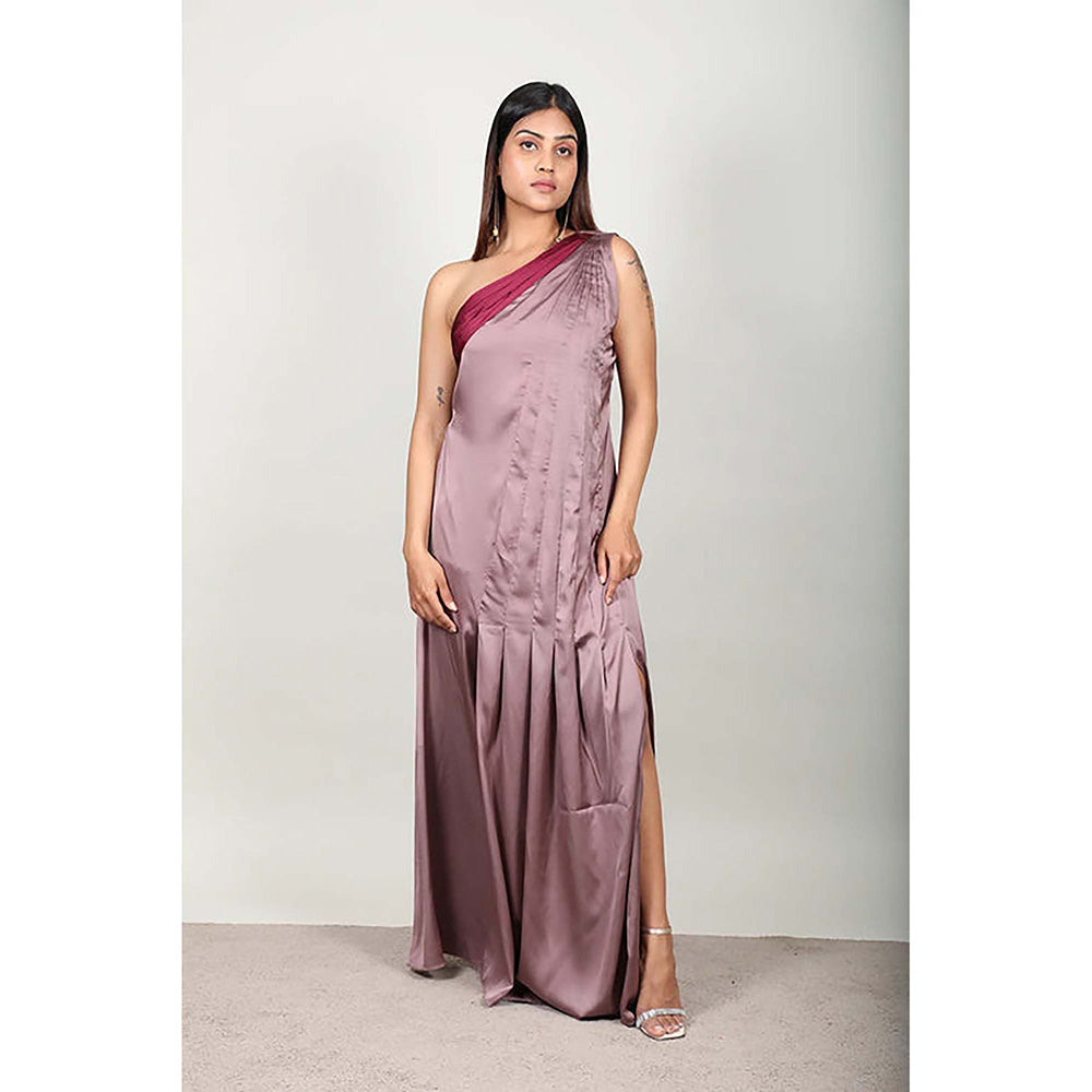 Fawn 24 Purple Satin Asymmetrical Solid/Plain Sleeveless Maxi Dress