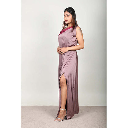 Fawn 24 Purple Satin Asymmetrical Solid/Plain Sleeveless Maxi Dress