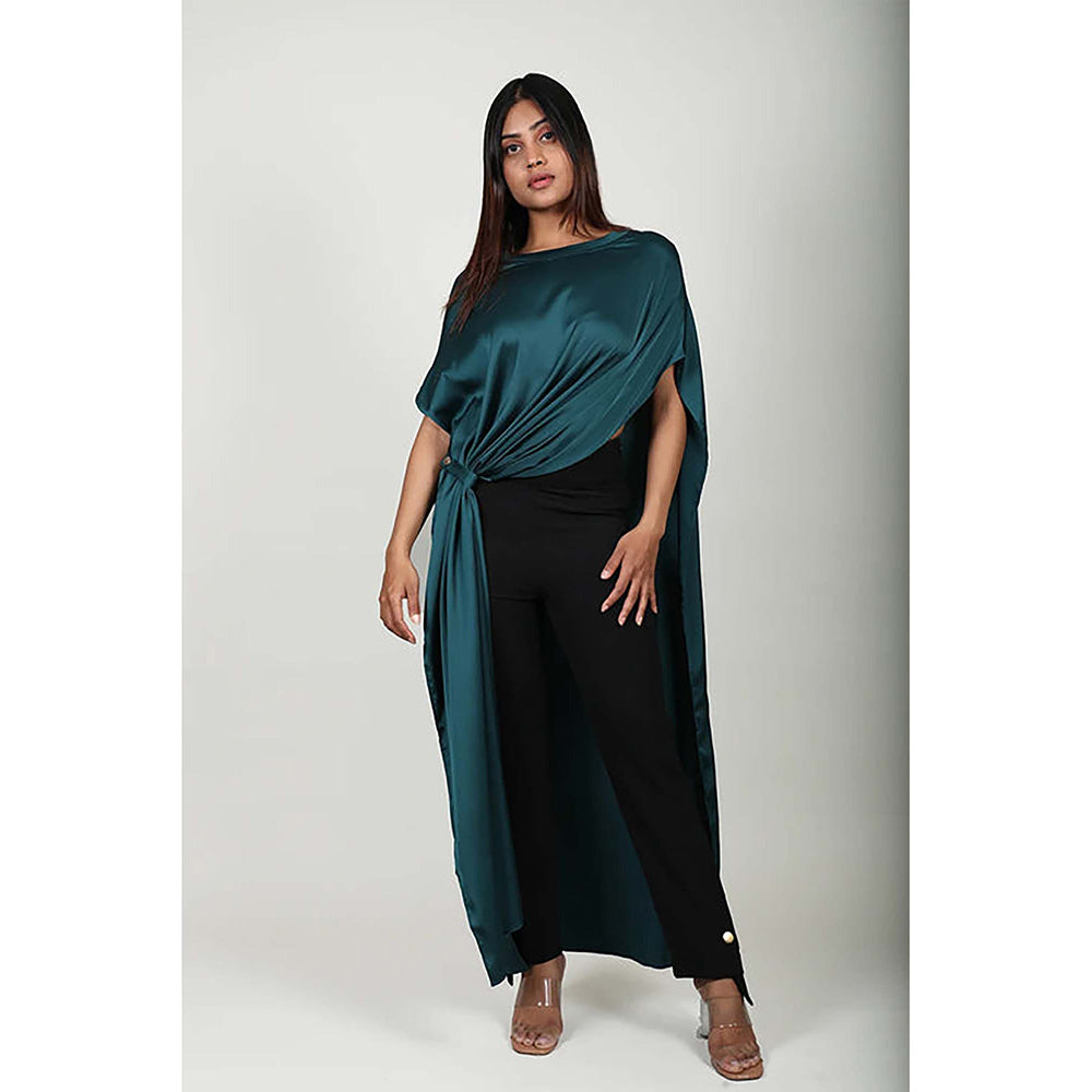 Fawn 24 Green Satin Round Neck Solid/Plain Sleeveless Maxi Dress