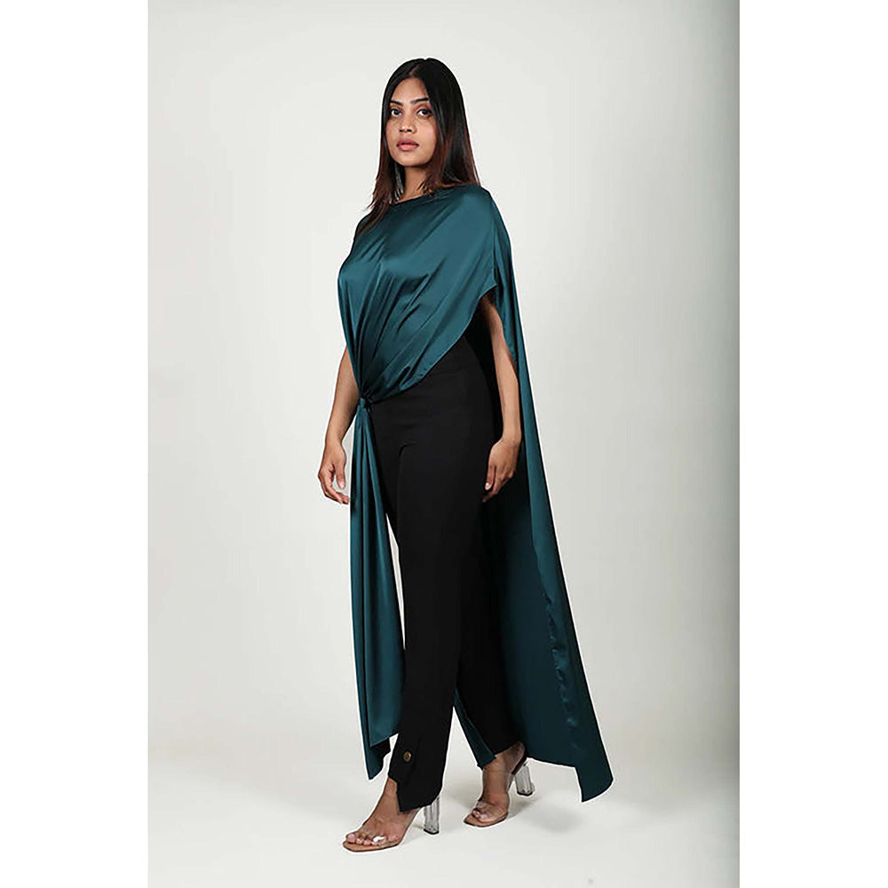 Fawn 24 Green Satin Round Neck Solid/Plain Sleeveless Maxi Dress