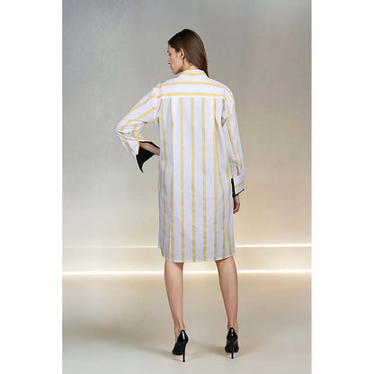 Fawn 24 White Cotton Collar Neck Stripes Full Sleeves Mini Dress