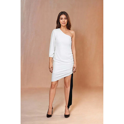 Fawn 24 Olive Polyester Asymmetrical Solid/Plain Sleeveless Mini Dress