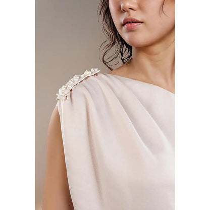 Fawn 24 Pearl Ivory Satin Midi Skirt