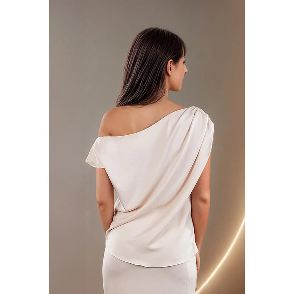 Fawn 24 Pearl Ivory Satin Midi Skirt