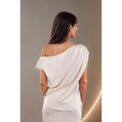 Fawn 24 Pearl Ivory Satin Midi Skirt