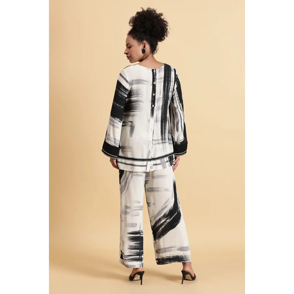 Fawn 24 Noir Canvas Black And White Printed Pants