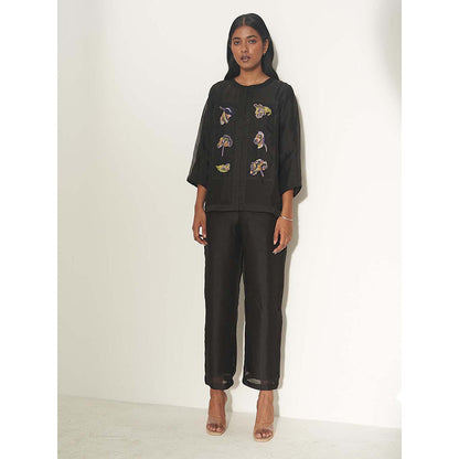 FEBo6 Primrose Black Embroidered Co-Ord (Set of 2)
