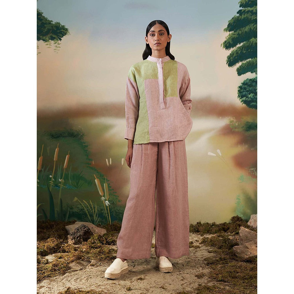 FEBo6 Oak Pink Colorblock Shirt with Pant (Set of 2)