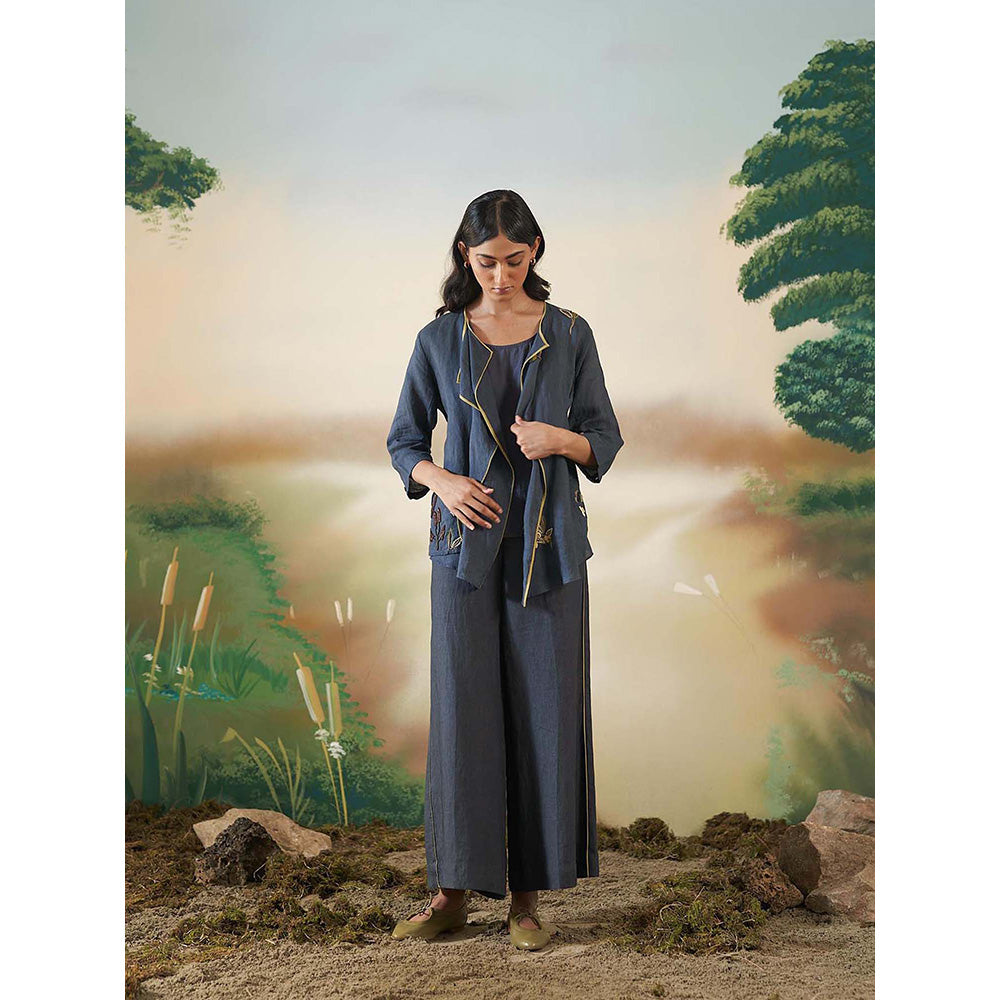 FEBo6 Pinecone Navy Blue Jacket with Slip & Pant (Set of 3)