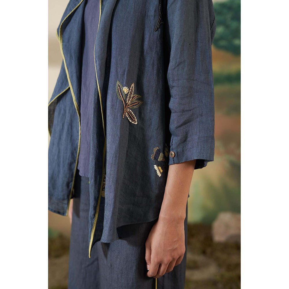 FEBo6 Pinecone Navy Blue Jacket with Slip & Pant (Set of 3)