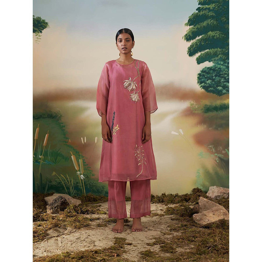 FEBo6 Tuberose Pink Kurta Pant with Slip & Dupatta (Set of 4)