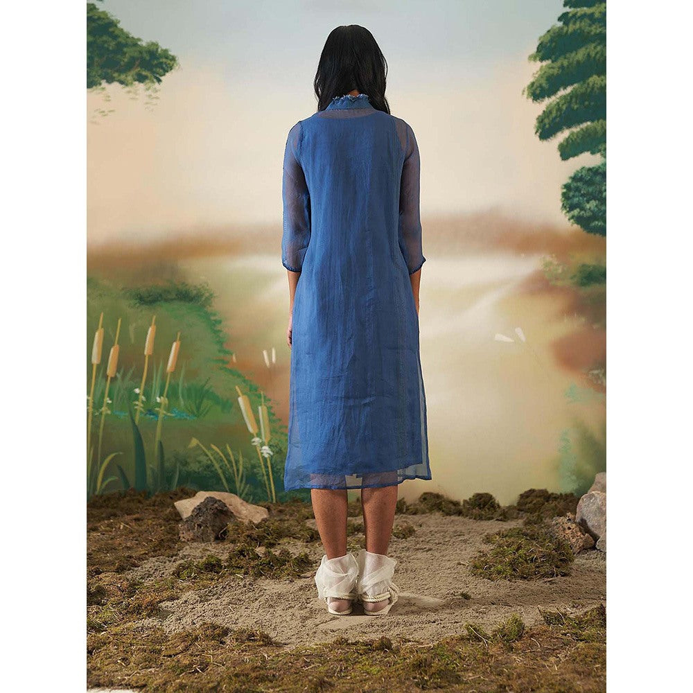 FEBo6 Monsoon In Woods Blue Midi Dress with Slip (Set of 2)