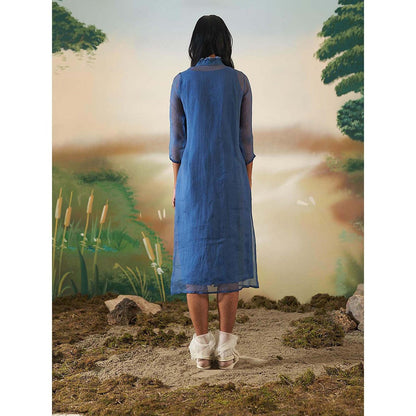 FEBo6 Monsoon In Woods Blue Midi Dress with Slip (Set of 2)