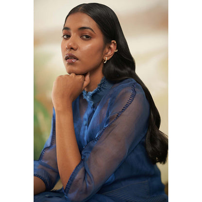 FEBo6 Monsoon In Woods Blue Midi Dress with Slip (Set of 2)