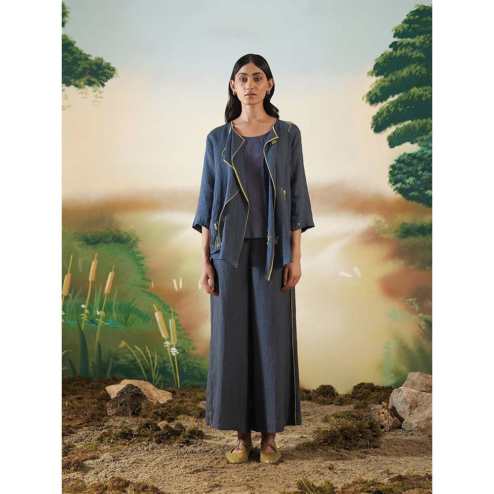 FEBo6 Blue Flared Legged Navy Blue Pant