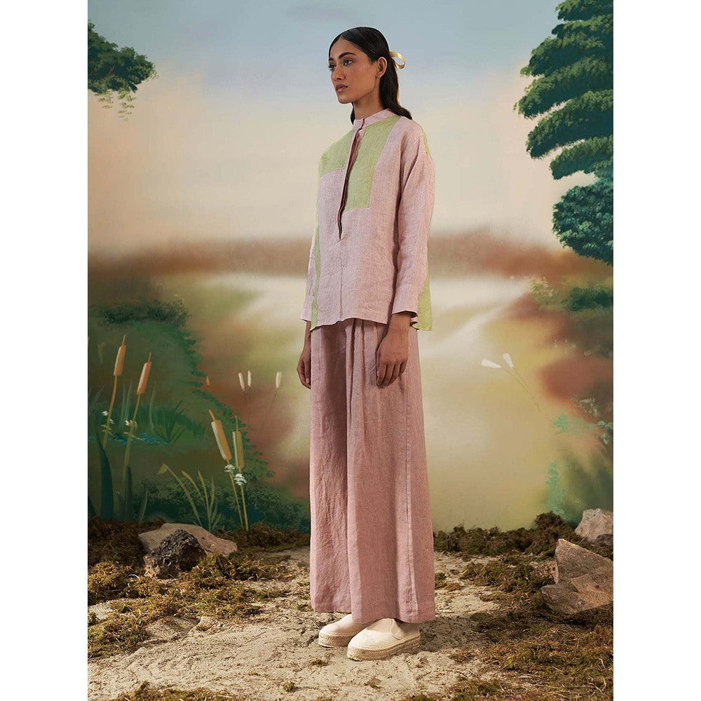 FEBo6 Oak Dual Tone Linen Pink Shirt