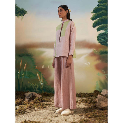 FEBo6 Oak Dual Tone Linen Pink Shirt