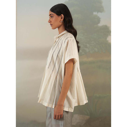 FEBo6 Ivory Box Pleated Shirt