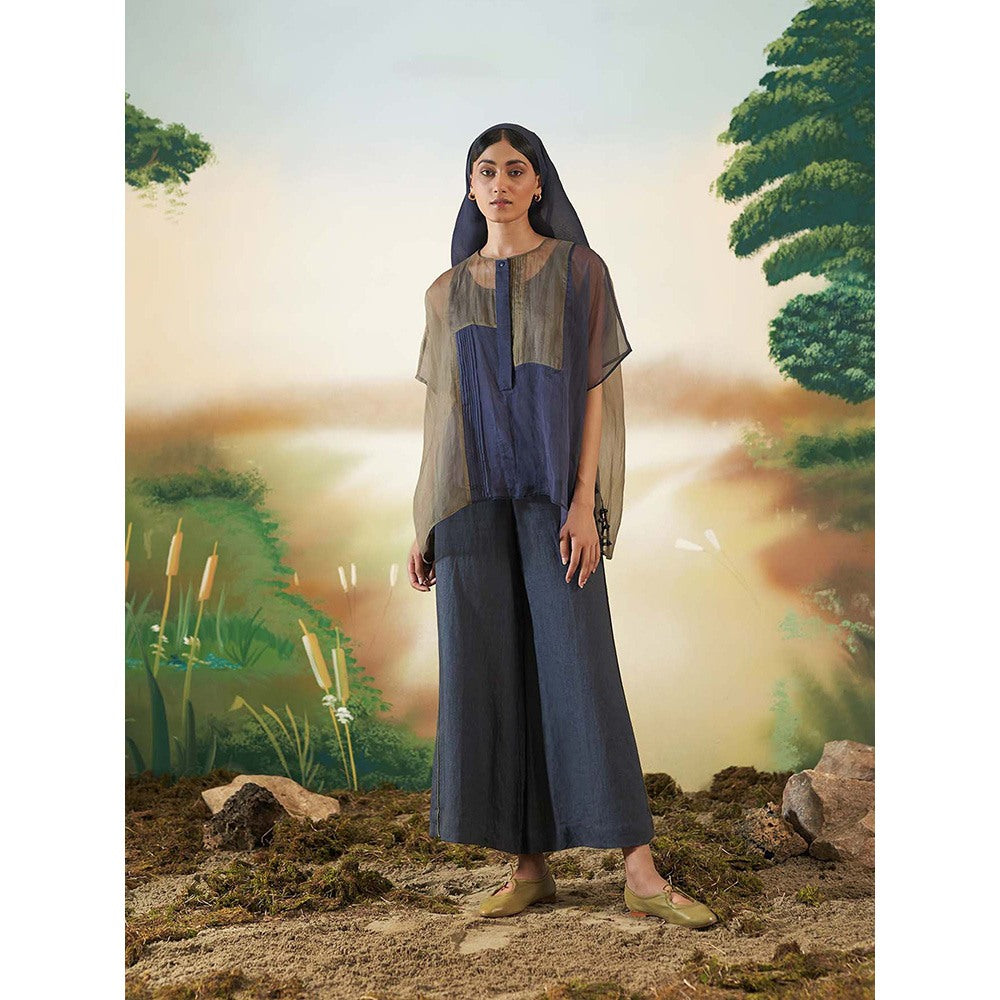 FEBo6 Cedar Navy Blue Colorblock Kaftan Top with Slip (Set of 2)