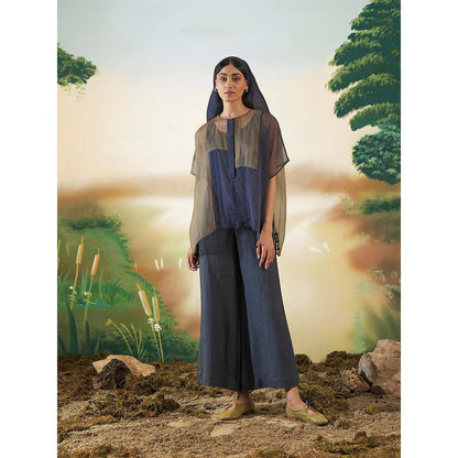 FEBo6 Cedar Navy Blue Colorblock Kaftan Top with Slip (Set of 2)