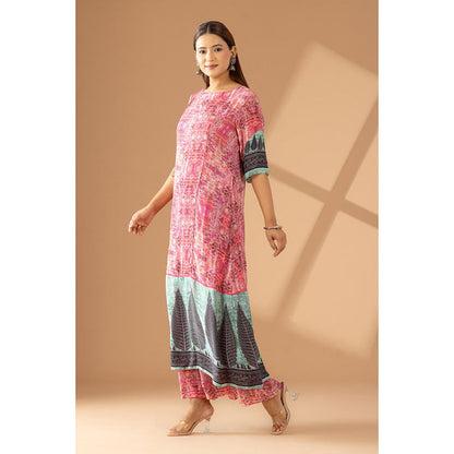Finethreads by Hina & Nikhat Blush Elegance Printed Kurta Coordinate with Palazzo (Set of 2)