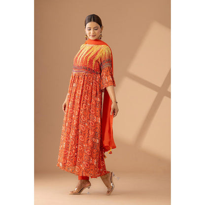 Finethreads by Hina & Nikhat Sunset Grace Orange Anarkali and Pant and Dupatta (Set of 3)