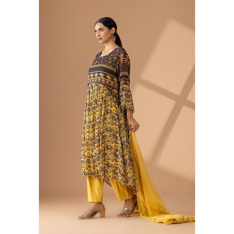 Finethreads by Hina & Nikhat Golden Hour Mustard Anarkali and Pant with Dupatta (Set of 3)