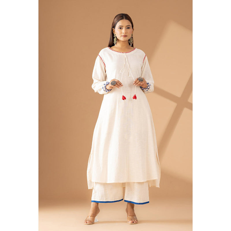 Finethreads by Hina & Nikhat Azure Grace The Embroidered Cotton Kurta with Pant (Set of 2)