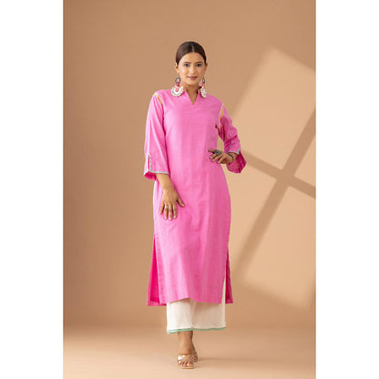Finethreads by Hina & Nikhat Coral Grace The Embroidered Cotton Kurta and Pant (Set of 2)