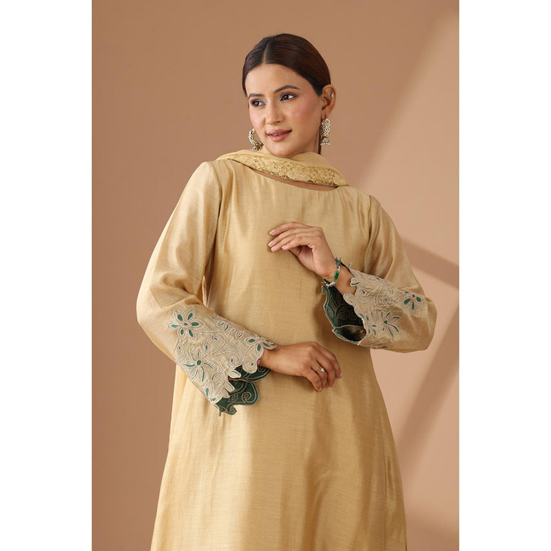 Finethreads by Hina & Nikhat Suhani Shine Golden Silk Kurta Pant with Dupatta (Set of 2)