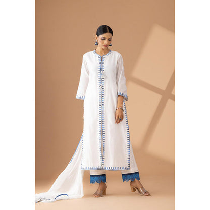 Finethreads by Hina & Nikhat Tarang Flair Embroidered Silk Kurta Pant with Dupatta (Set of 2)