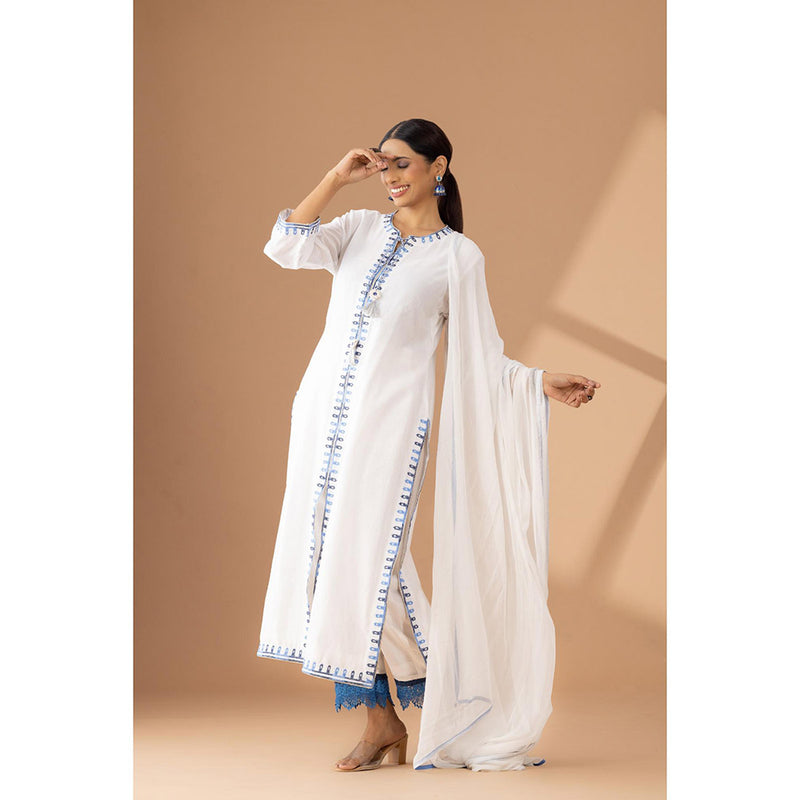 Finethreads by Hina & Nikhat Tarang Flair Embroidered Silk Kurta Pant with Dupatta (Set of 2)