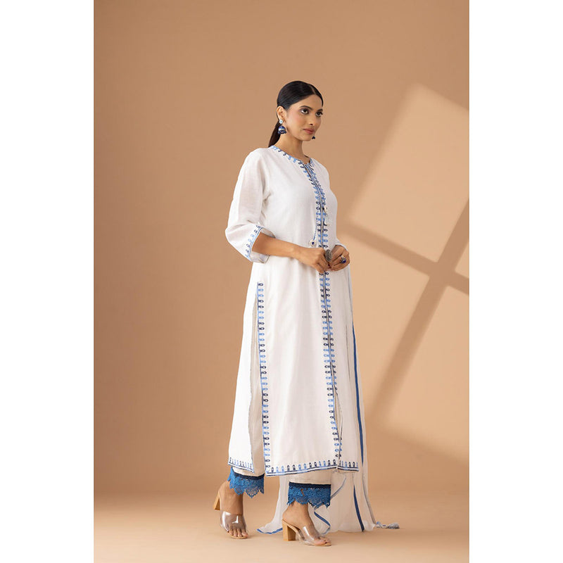 Finethreads by Hina & Nikhat Tarang Flair Embroidered Silk Kurta Pant with Dupatta (Set of 2)