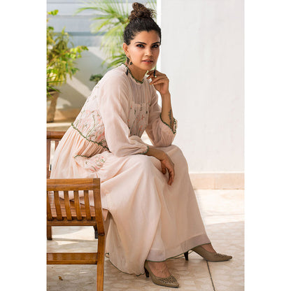 Finethreads by Hina & Nikhat Nude Witch Hazel Dress with Slip (Set of 2)