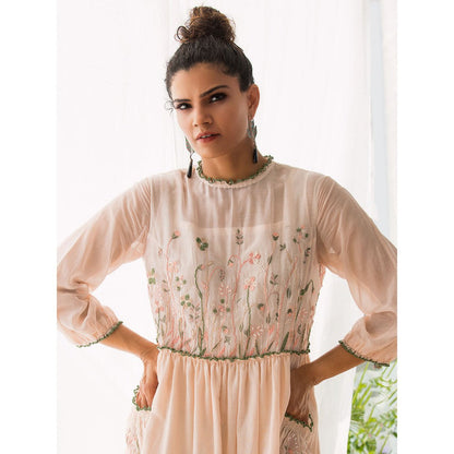 Finethreads by Hina & Nikhat Nude Witch Hazel Dress with Slip (Set of 2)