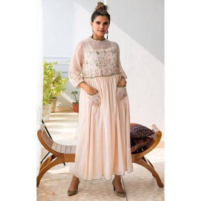 Finethreads by Hina & Nikhat Nude Witch Hazel Dress with Slip (Set of 2)