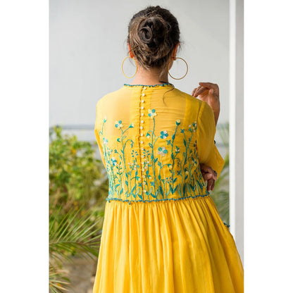 Finethreads by Hina & Nikhat Yellow Witch Hazel Dress with Slip (Set of 2)