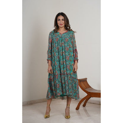 Finethreads by Hina & Nikhat Green Daisy Midi Dress
