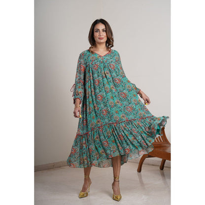 Finethreads by Hina & Nikhat Green Daisy Midi Dress