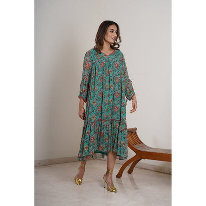 Finethreads by Hina & Nikhat Green Daisy Midi Dress