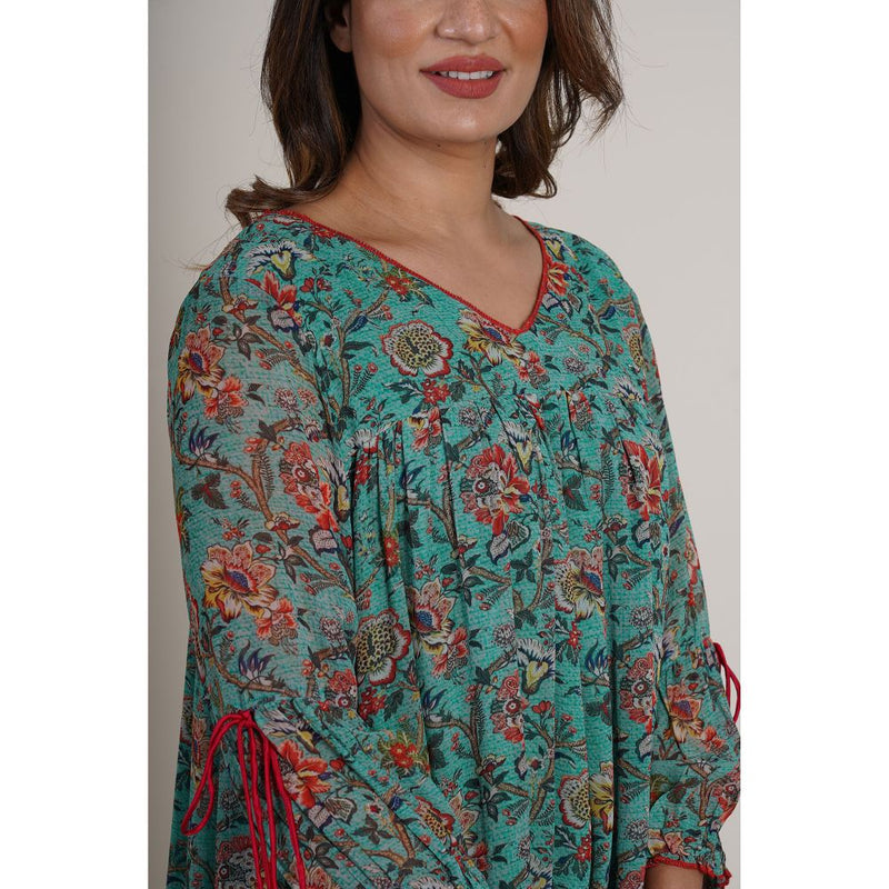 Finethreads by Hina & Nikhat Green Daisy Midi Dress