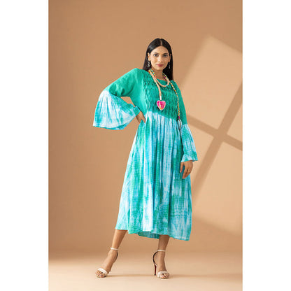 Finethreads by Hina & Nikhat Green Twilight Reverie Flared Dress