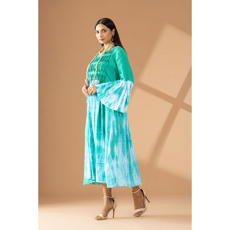 Finethreads by Hina & Nikhat Green Twilight Reverie Flared Dress